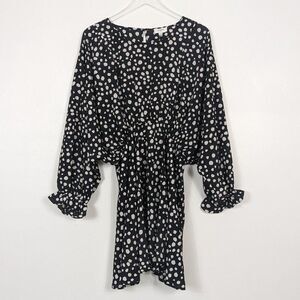 Umgee Center of Attention Dalmatian Black White Puff Sleeve Dress Medium